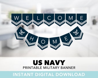 Welcome Home Navy Banner — Welcome Home Banner, Military Banner, US Navy, Patriotic, USA, Homecoming Party, Printable, Instant Download