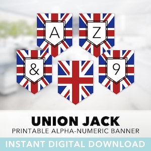 Union Jack Flag Banner Set — United Kingdom, Great Britain, UK, Alpha-Numeric, Study Abroad, London Party, Printable, Instant Download