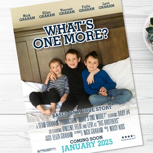 Plakat filmowy z ogłoszeniem o ciąży — ogłoszenie ze zdjęciem, zaproszenie ze zdjęciem, co to jest jeszcze jedno, narodziny, ciąża, do wydrukowania, plik cyfrowy