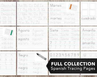 Tracing Pages Set -- Writing Practice, Kindergarten, Learn to Write, Spanish, Homeschool Supplies, Educational, Printable, Instant Download