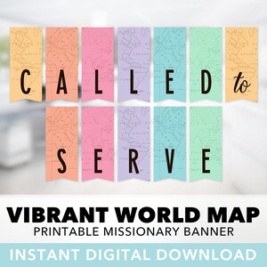 Zu dienen Lebendige Landkarte Banner — LDS Missionary Farewell Banner, Orte, an die du gehen wirst, Bunt, Heller Regenbogen, Printable, Instant Download