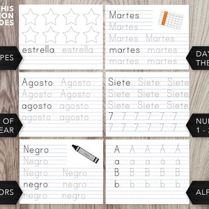Puede incluir: Un conjunto de hojas de trabajo de trazado en espa&ntilde;ol imprimibles para ni&ntilde;os. Las hojas de trabajo incluyen actividades de trazado para formas, meses del a&ntilde;o, d&iacute;as de la semana, n&uacute;meros y el alfabeto.