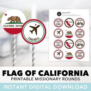 California Missionary Cupcake Toppers — LDS, Farewell, Called To Serve, Welcome Home, Round Labels, Printable, Instant Download