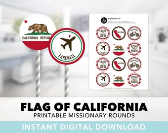 California Missionary Cupcake Toppers — LDS, Farewell, Called To Serve, Welcome Home, Round Labels, Printable, Instant Download