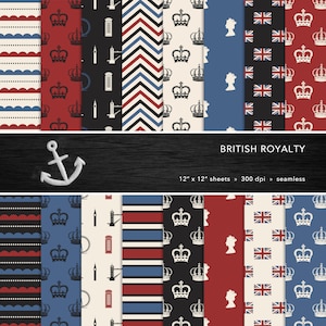 Conjunto de papel digital de la realeza británica: Vintage, Londres, Inglaterra, Realeza del Reino Unido, Reino Unido, Álbum de recortes, Sin costuras, Uso personal o comercial