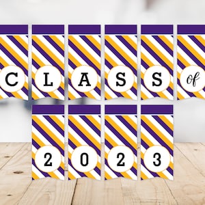 Class of 2023 Banner Striped, Purple & Gold, Yellow, Graduation Banner, High School, College, Grad Night, Printable, Instant Download image 2