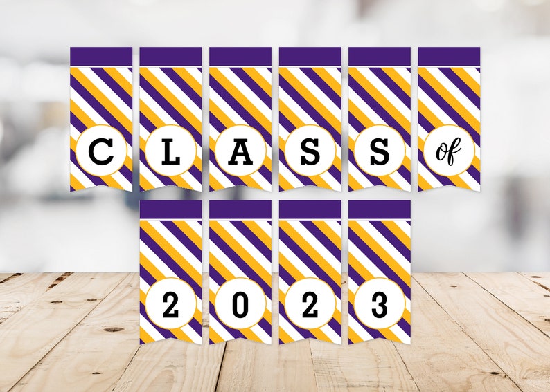 Class of 2023 Banner Striped, Purple & Gold, Yellow, Graduation Banner, High School, College, Grad Night, Printable, Instant Download image 2