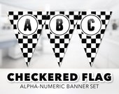 Checkered Flag Banner Set -- Racing Banner, Racecar, Cars, Tires, Black & White, Racecar Party, Birthday Banner, Printable, Instant Download