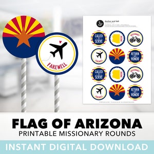 Arizona Missionary Cupcake Toppers — LDS, Farewell, Called To Serve, Welcome Home, Round Labels, Phoenix, Mesa, Printable, Instant Download