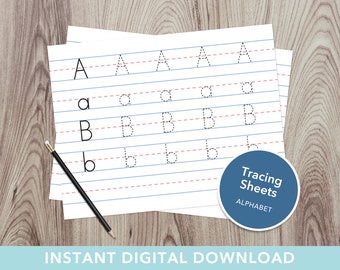 Páginas de rastreo del alfabeto: ABC, jardín de infantes, aprender a escribir, hoja de rastreo, útiles escolares, maestro, educativo, imprimible, descarga instantánea