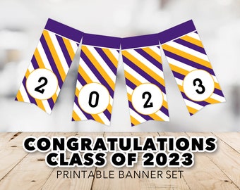 Class of 2023 Banner -- Striped, Purple & Gold, Yellow, Graduation Banner, High School, College, Grad Night, Printable, Instant Download