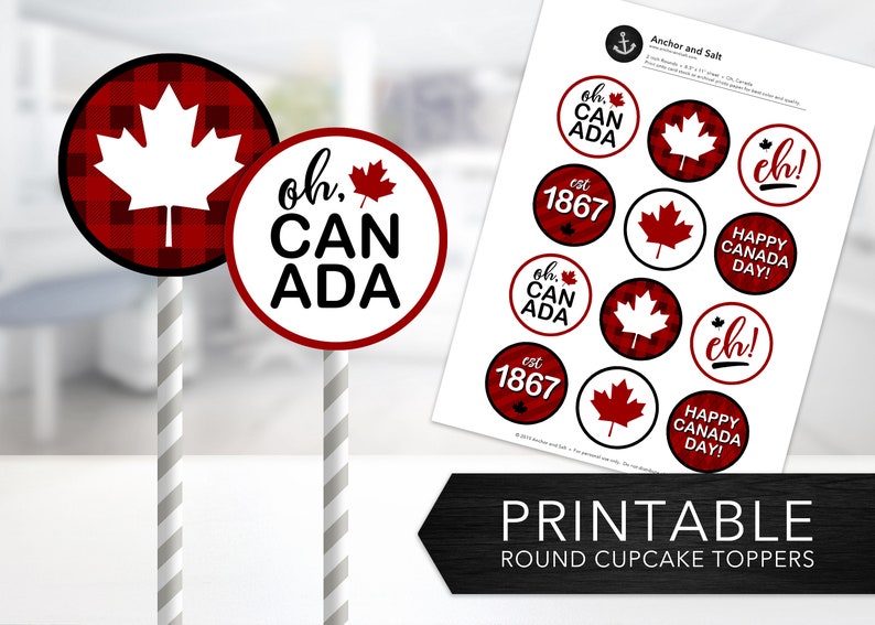 Oh Canada Cupcake Toppers Happy Canada Day Maple Leaf Etsy