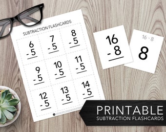 Subtraction Flashcards -- Math Practice, Math Facts 0-9, Subtraction Facts, Homework, Homeschool, Education, Printable, Instant Download