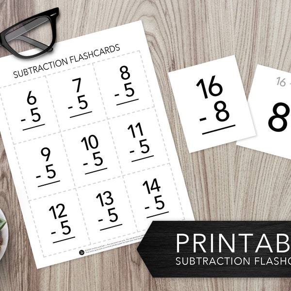 Subtraction Flashcards -- Math Practice, Math Facts 0-9, Subtraction Facts, Homework, Homeschool, Education, Printable, Instant Download