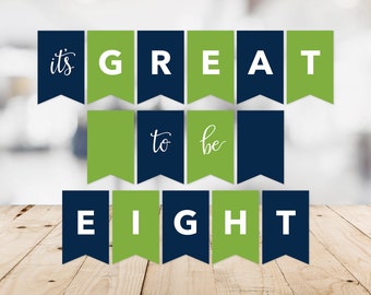 Great To Be Eight Baptism Banner -- Navy Blue, Green, LDS Baptism, Primary, Baptism Preview, Boy, Great To Be 8, Printable, Instant Download