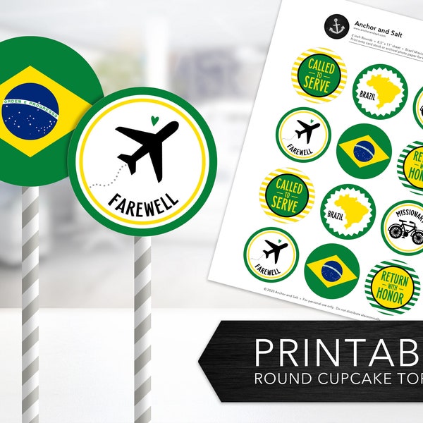 Brazil Missionary Cupcake Toppers -- LDS, Farewell, Called To Serve, Welcome Home, Rio de Janeiro, Round Labels, Printable, Instant Download