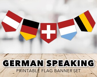 German Speaking Countries Flag Banner Set -- Germany, Austria, Switzerland, Belgium, Luxembourg, Liechtenstein, Printable, Instant Download