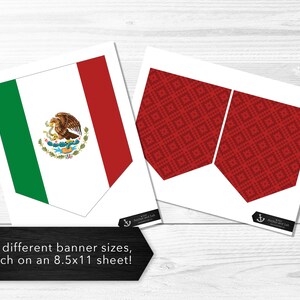Mexican Flag Banner Trio Flag of Mexico, Cinco de Mayo, Dia de los Muertos, Red & Green, Viva México, Aztec, Printable, Instant Download image 2