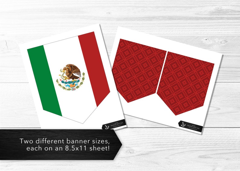 Mexican Flag Banner Trio Flag of Mexico, Cinco de Mayo, Dia de los Muertos, Red & Green, Viva México, Aztec, Printable, Instant Download image 2