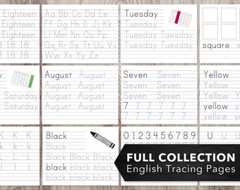 Tracing Pages Set -- Writing Practice, Kindergarten, Learn to Write, English, Homeschool Supplies, Educational, Printable, Instant Download