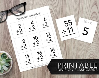 Division Flashcards -- Math Practice, Math Facts 0-12, Divide, Memorize, Homework Help, Homeschool, Education, Printable, Instant Download