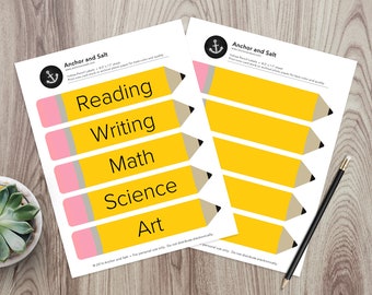 Classroom Labels -- Yellow Pencils, Editable Labels, Blank Labels, Book Labels, Name Labels, Organization, Printable, Instant Download