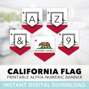 Kalifornien Flagge Banner Set — Kalifornien Republik, Alpha-Numeric, LA, San Diego, San Francisco, Sacramento, Bär, Printable, Instant Download