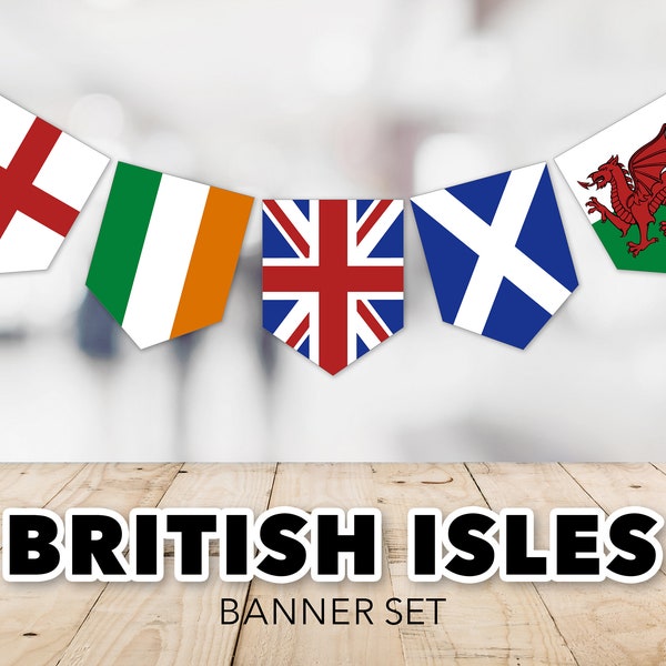 Banderas del conjunto de banners de las Islas Británicas: Reino Unido, Gran Bretaña, Inglaterra, Irlanda, Escocia, Gales, Irlanda del Norte, Imprimible, Descarga instantánea