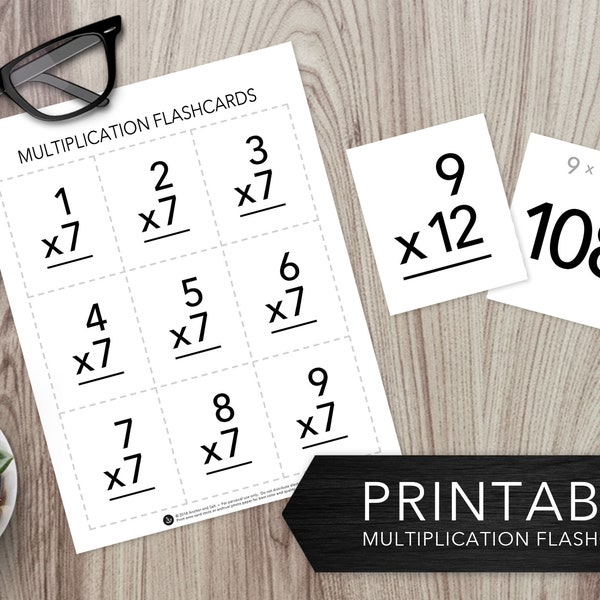 Tarjetas de multiplicación: práctica de matemáticas, datos matemáticos 0-12, tablas de multiplicar, ayuda con la tarea, educación en el hogar, educación, imprimible, descarga instantánea