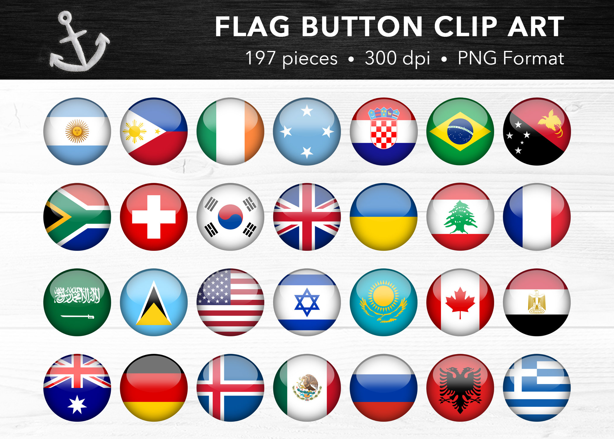 World Flag Button Clip Art Flags of the World Etsy
