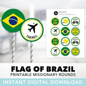 Brazil Missionary Cupcake Toppers — LDS, Farewell, Called To Serve, Welcome Home, Rio de Janeiro, Round Labels, Printable, Instant Download
