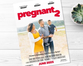 Pregnancy Announcement Movie Poster Card — Photo Announcement, Photo Invitation, Pregnancy, Second Baby, Birth, Printable, Digital File