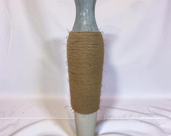 Tall Jute Wrapped Metal Vase | Hand-Painted Coastal Farmhouse Entryway Decor