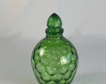 Vintage Wheaton Green Glass Decanter with Lid - Mid Century Apothecary Blown Jar Collectible
