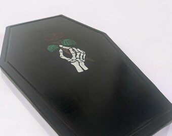 Skeleton Hand Coffin Charcuterie Board | Gothic Painted Cheese Serving Tray for Spooky Halloween Party