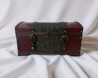 Vintage Upcycled Chinese Inspired Wood Leather Decorative Chest Chinoiserie Trunk Storage Box