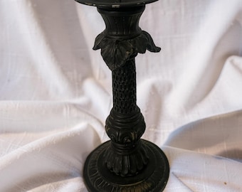 Black Vintage Candle Holder with Distressed Gold Accents - Gothic Candlestick Home Decor