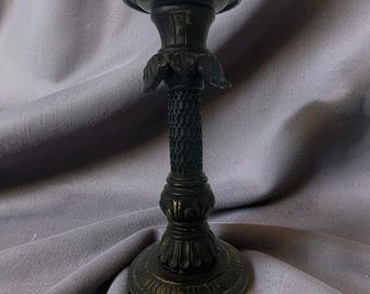 Black Vintage Candle Holder with Distressed Gold Accents - Gothic Candlestick Home Decor
