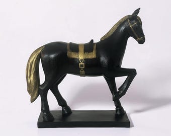 Vintage Carved Wood Horse Upcycled Hand Painted Folk Art Rustic Decor Collectible Equestrian Figurine