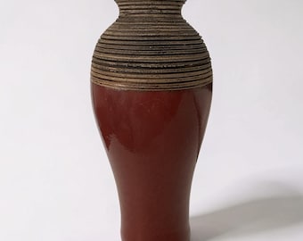 Mid-Century Modern Two-Tone Ceramic Vase, Hand-Thrown Stoneware, 11 Inch Accent Decor