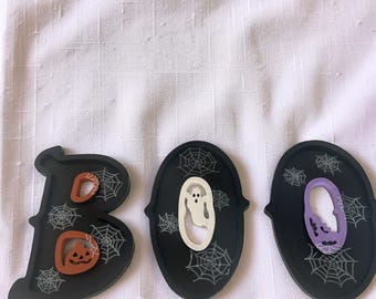 Boo Letters Charcuterie Board Hand Painted Halloween Serving Tray Wooden Cheese Platter