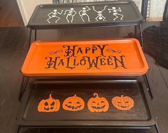 3 Tiered Halloween Serving Tray Set | Hand Painted Large Decorative Display Stand