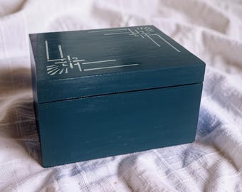 Upcycled Vintage Keepsake Box - Hand Painted Blue Artisan Treasure Chest for Storage & Gifts