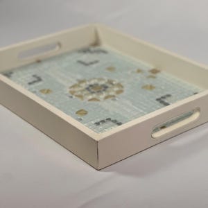 Inlaid Glass Mosaic Leather Ottoman Tray Art Deco Style