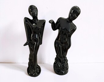 Art Deco Ceramic Figurines Set of Two - Vintage Style Collectible Home Decor Sculpture Pair