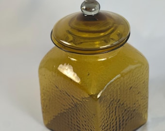 Amber Glass Hand Blown Large Apothecary Jar with Lid - Vintage Mid Century Storage Container