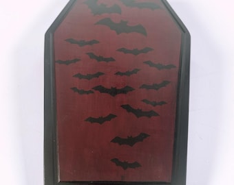 Gothic Coffin Charcuterie Board Hand Painted Deep Burgundy with Bats Spooky Halloween Serving Tray