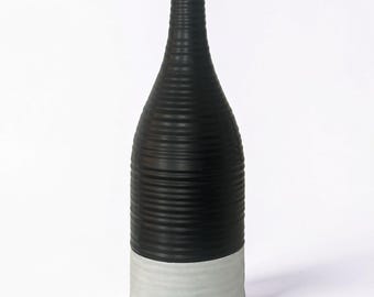 Ceramic Black White Hand Painted Tall Vase - Modern Decorative Fluted Pottery Home Decor Art