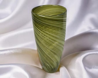 Large Vintage Hand-Blown Art Glass Candy Stripe Green - Mid Century Modern Decor
