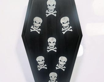Black Coffin Cheese Board with Skull Pattern - Gothic Charcuterie Tray Home Decor